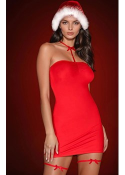 Obsessive 4-częściowy strój mikołajki koszulka, czapka, choker, podwiązki Kissmas, Kolor czerwony, Rozmiar S/M, Obsessive ze sklepu Intymna w kategorii Koszule nocne - zdjęcie 187323829