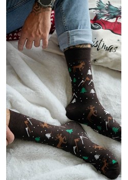 Świąteczne skarpetki męskie Renifery i choinki 1290.034, Kolor brązowy-wzór, Rozmiar 38-41, Milena ze sklepu Intymna w kategorii Skarpetki męskie - zdjęcie 187324447