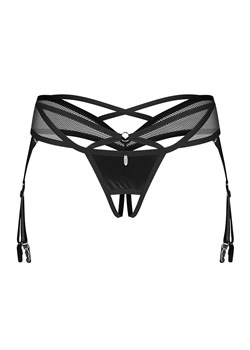 Obsessive otwarte stringi damskie z paskami do pończoch Dominna, Kolor czarny, Rozmiar S/M, Obsessive ze sklepu Intymna w kategorii Majtki damskie - zdjęcie 187324466