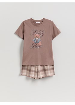Reserved - Dwuczęściowa piżama z nadrukiem - brązowy ze sklepu Reserved w kategorii Piżamy damskie - zdjęcie 187327286