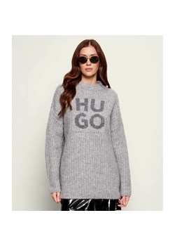 HUGO Wełniany sweter Sloguis | Oversize fit ze sklepu Gomez Fashion Store w kategorii Swetry damskie - zdjęcie 187328006