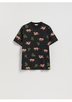 Reserved - T-shirt regular ze świątecznym motywem - czarny ze sklepu Reserved w kategorii T-shirty męskie - zdjęcie 187329236