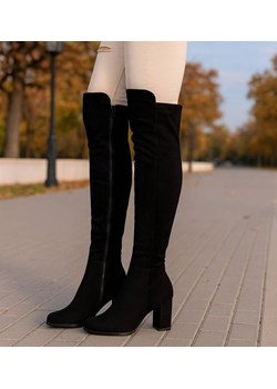 Czarne ocieplane kozaki muszkieterki na obcasie /B3-2 18435 T6/ ze sklepu Pantofelek24.pl w kategorii Kozaki damskie - zdjęcie 187329305