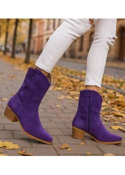 Fioletowe botki damskie kowbojki /D1-3 18422 W287/ ze sklepu Pantofelek24.pl w kategorii Botki - zdjęcie 187330305