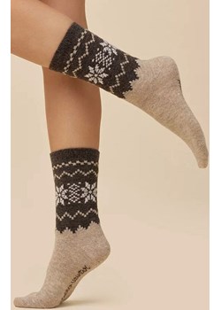 Wełniane skarpetki damskie beżowo-czekoladowe SW070, Kolor beżowo-czekoladowy, Rozmiar 35-38, Gabriella ze sklepu Primodo w kategorii Skarpetki damskie - zdjęcie 187330489