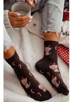Świąteczne skarpetki damskie brązowe Kotek 1283.037, Kolor brązowy-wzór, Rozmiar 37-41, Milena ze sklepu Primodo w kategorii Skarpetki damskie - zdjęcie 187330758