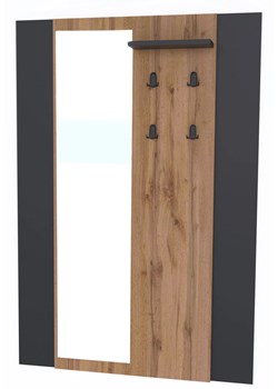 Nowoczesny wieszak ścienny z lustrem dąb wotan + czarny L0-M60 ze sklepu Edinos.pl w kategorii Zestawy mebli do przedpokoju - zdjęcie 187330985