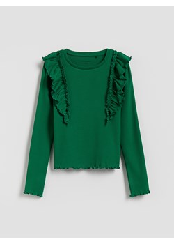 Reserved - Prążkowana bluzka z falbanką - zielony ze sklepu Reserved w kategorii Bluzki dziewczęce - zdjęcie 187331475