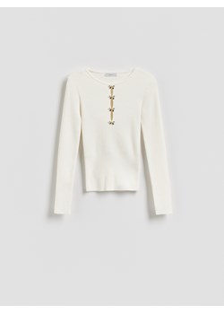 Reserved - Bluzka z ozdobną aplikacją - złamana biel ze sklepu Reserved w kategorii Bluzki damskie - zdjęcie 187331527