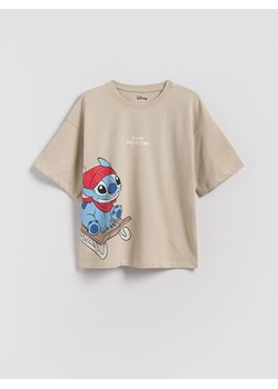 Reserved - Świąteczny t-shirt Lilo i Stitch - beżowy ze sklepu Reserved w kategorii Bluzki dziewczęce - zdjęcie 187331717