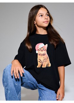 Sinsay - Bawełniana koszulka z nadrukiem - czarny ze sklepu Sinsay w kategorii Bluzki dziewczęce - zdjęcie 187333179