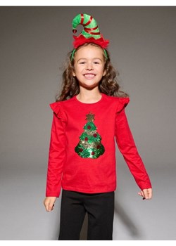 Sinsay - Bawełniana koszulka z motywem świątecznym - czerwony ze sklepu Sinsay w kategorii Bluzki dziewczęce - zdjęcie 187333257