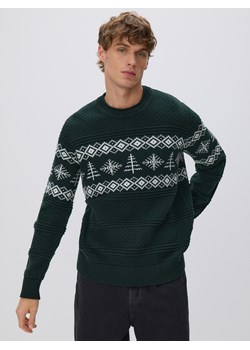 Reserved - Strukturalny sweter z bawełną - ciemnozielony ze sklepu Reserved w kategorii Swetry męskie - zdjęcie 187333897