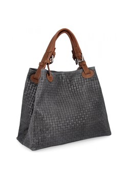 Modna Torebka Skórzana Shopper Bag 2269-J Szara ze sklepu PaniTorbalska w kategorii Torby Shopper bag - zdjęcie 187336646
