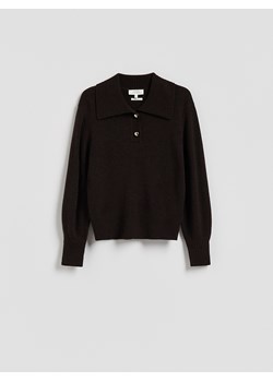 Reserved - Wełniany sweter z kołnierzem - ciemnobrązowy ze sklepu Reserved w kategorii Swetry damskie - zdjęcie 187338348