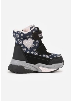 Granatowe Śniegowce w Kwiatki z Sercem i Napisem Alwedina ze sklepu born2be.pl w kategorii Buty zimowe dziecięce - zdjęcie 187338587