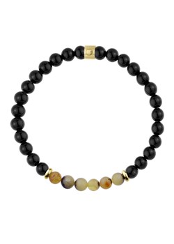 Bransoleta męska z bursztynem i czarnym turmalinem biżuteria z naturalnych kamieni i złotej stali ze sklepu manoki.pl w kategorii Bransolety - zdjęcie 187342096