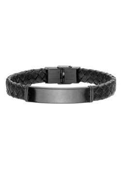 Czarna blacha na czarnej plecionej skórze bransoletka męska pod grawer ze sklepu manoki.pl w kategorii Bransolety - zdjęcie 187342098