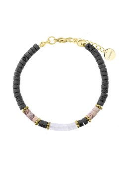 Złota bransoletka damska z lawą, jaspisem i kamieniem księżycowym stal szlachetna ze sklepu manoki.pl w kategorii Bransoletki - zdjęcie 187342106