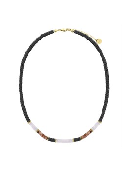 Złoty naszyjnik damski z lawą, jaspisem i kamieniem księżycowym stal szlachetna ze sklepu manoki.pl w kategorii Naszyjniki - zdjęcie 187342107