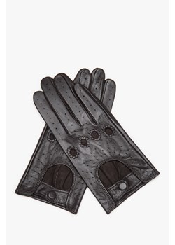Estro: Ciemnobrązowe rękawiczki damskie ze skóry naturalnej z ozdobną perforacją ze sklepu Estro w kategorii Rękawiczki damskie - zdjęcie 187342386