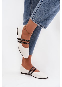 Baleriny Z Paskami Eko Skórzane Białe Deliora ze sklepu ZAZOO w kategorii Balerinki - zdjęcie 187342578