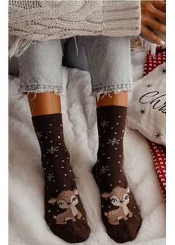 Świąteczne skarpetki damskie brązowe Mała reniferka 1283.036, Kolor brązowy, Rozmiar 37-41, Milena ze sklepu Intymna w kategorii Skarpetki damskie - zdjęcie 187344528