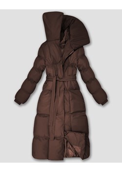 Długa zimowa kurtka damska z paskiem czekoladowa (5M3327-158) ze sklepu goodlookin.pl w kategorii Kurtki damskie - zdjęcie 187346379