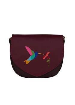brązowo bordowa torebka damska skórzana z haftem  Birdy ze sklepu Słoń Torbalski w kategorii Listonoszki - zdjęcie 187346396