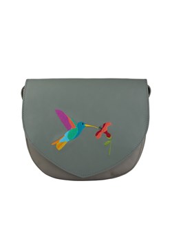 popielata torebka damska skórzana z haftem koliber Birdy na ramię ze sklepu Słoń Torbalski w kategorii Listonoszki - zdjęcie 187346397