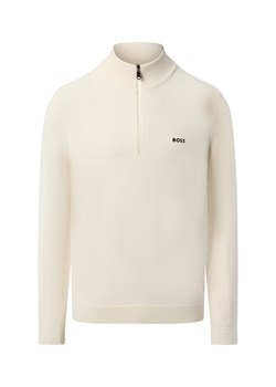 BOSS Green Męski sweter z dzianiny z wełną pierwotną - Momentum Mężczyźni Sztuczne włókno écru jednolity ze sklepu vangraaf w kategorii Swetry męskie - zdjęcie 187346415