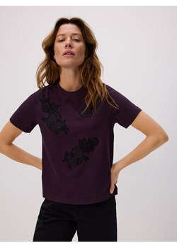 Reserved - T-shirt z aplikacjami - ciemnofioletowy ze sklepu Reserved w kategorii Bluzki damskie - zdjęcie 187347239
