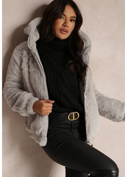 Jasnoszara Kurtka Futerko Teddy Oversize Fofana ze sklepu renee.pl w kategorii Futra damskie - zdjęcie 187347829