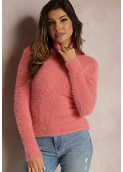 Różowy Golf z Dzianiny z Długim Włosem i Dodatkiem Wełny Gerdonna ze sklepu renee.pl w kategorii Swetry damskie - zdjęcie 187347859