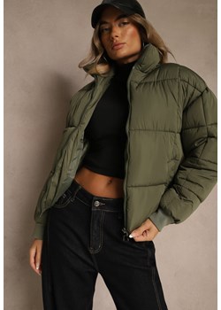 Ciemnozielona Kurtka Puffer z Pikowanymi Przeszyciami i Ściągaczami przy Rękawach Cenilea ze sklepu renee.pl w kategorii Kurtki damskie - zdjęcie 187347889