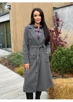 Grafitowy Płaszcz z Guzikami i Paskiem ze sklepu ModnaKiecka.pl w kategorii Płaszcze damskie - zdjęcie 187348727