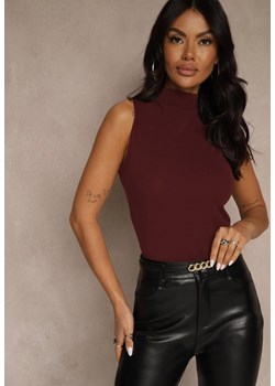Bordowy Dopasowany Top z Bawełny z Półgolfem Unellesa ze sklepu renee.pl w kategorii Bluzki damskie - zdjęcie 187349319