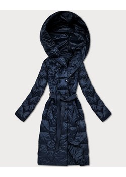 Pikowany płaszcz z paskiem Libland granatowy (LD-7806) ze sklepu goodlookin.pl w kategorii Płaszcze damskie - zdjęcie 187352949