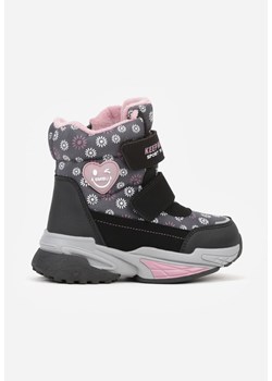 Szare Śniegowce w Kwiatki z Sercem i Napisem Alwedina ze sklepu born2be.pl w kategorii Buty zimowe dziecięce - zdjęcie 187353247