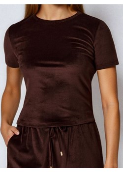 Sinsay - Koszulka basic z welurowym wykończeniem - brązowy ze sklepu Sinsay w kategorii Bluzki damskie - zdjęcie 187353886