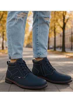 Wysokie zimowe botki męskie Granatowe /D4-1 18457 T389/ ze sklepu Pantofelek24.pl w kategorii Buty trekkingowe męskie - zdjęcie 187356497