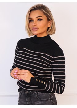 SWETER CZARNY W PASKI Z PÓŁGOLFEM ze sklepu olika.com.pl w kategorii Swetry damskie - zdjęcie 187357317