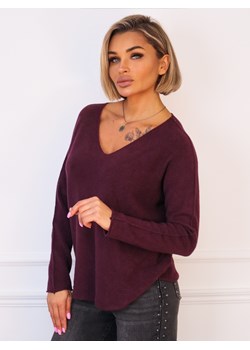 SWETER DZIANINOWY OVERSIZE Z DEKOLTEM W SEREK- BORDOWY ze sklepu olika.com.pl w kategorii Swetry damskie - zdjęcie 187357329