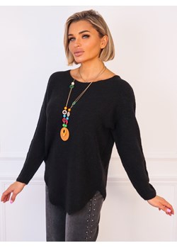 SWETER JEDNOLITY DZIANINOWY Z NASZYJNIKIEM- CZARNY ze sklepu olika.com.pl w kategorii Swetry damskie - zdjęcie 187357349