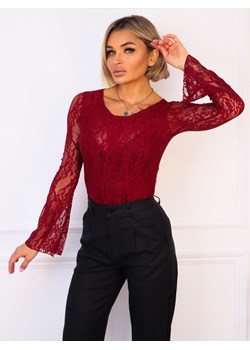 KORONKOWE BODY Z DŁUGIM RĘKAWEM- BORDOWE ze sklepu olika.com.pl w kategorii Bluzki damskie - zdjęcie 187357399