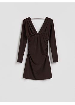 Reserved - Sukienka z marszczeniami - ciemnobrązowy ze sklepu Reserved w kategorii Sukienki - zdjęcie 187357915
