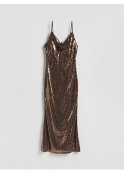 Reserved - Błyszcząca sukienka maxi - brązowy ze sklepu Reserved w kategorii Sukienki - zdjęcie 187357955