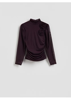 Reserved - Bluzka z kwiatową aplikacją - ciemnofioletowy ze sklepu Reserved w kategorii Bluzki damskie - zdjęcie 187357957