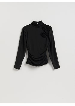 Reserved - Bluzka z kwiatową aplikacją - czarny ze sklepu Reserved w kategorii Bluzki damskie - zdjęcie 187357959