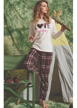 Polarowa piżama damska z napisem biała LILIANA, Kolor biało-brązowy, Rozmiar L, Sorbetto ze sklepu Primodo w kategorii Piżamy damskie - zdjęcie 187360839